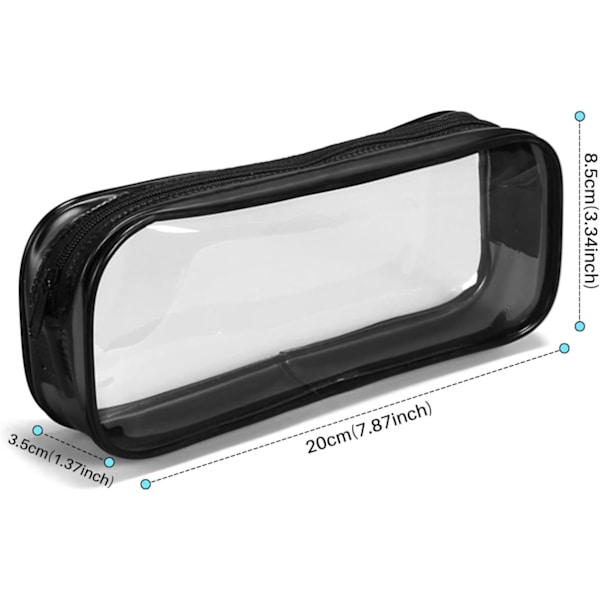 Gennemsigtig blyantpose, gennemsigtig eksamensblyantpose, vandtæt PVC-lynlås kosmetikopbevaringspose, rejsebagagepose makeup kosmetikpose (sort)