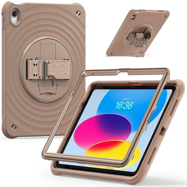 Kotelo iPad 10.9 (2022) -mallille, jalustalla, TPU+PC+silikoni tablettisuoja - Latte-väri