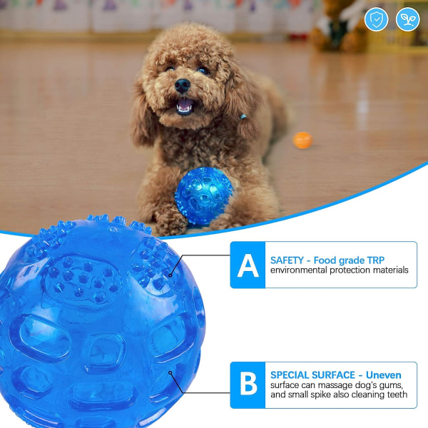 Hundboll Squeak Toy Slitstark Puppy Chew Ball Vattentät flytande stretchgummiboll med gnissel för träningssimning, 3-pack (orange, blå, grön)