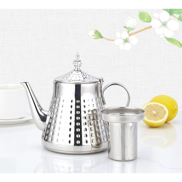 1200ml, Rustfrit Stål Tekande med Aftagelig Infuser, Komfur Tekande