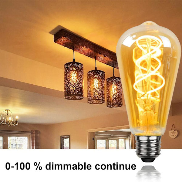 LED E27 Retro Spiral Keramikglödtråd, Dimbar E27 Retrolampa 4W Varmvitt, Mjukt Ljus, E27 Retro Edison Bärnstenslampa för Vardagsrum, Sovrum