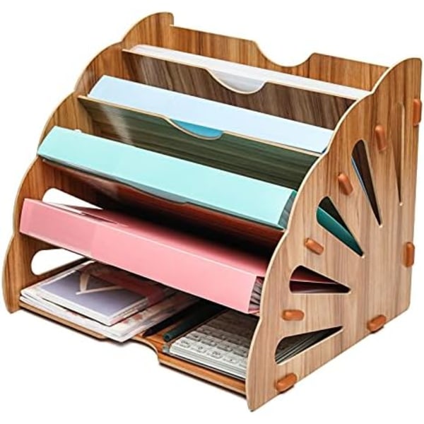 5-Tier Peacock Tail Wooden File Cabinet for Letters and Magazine Storage