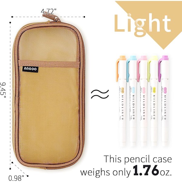 Rutnät Mesh Pennfodral med blixtlås Genomskinlig Makeup Färgpåse Kosmetika Väska Multifunktionell Resa Skola Tonårsflickor Transparent Stationär Väska Khaki