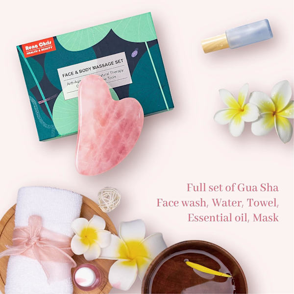Rosenkvarts Gua Sha, Naturlig Jade Ansiktsverktøy for SPA Akupunktur, Rosa Stein for Kropp Ansikt Nakke og Øye, Hudpleiegave for Kvinne