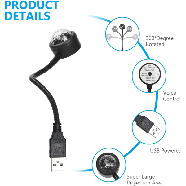 USB engelsk intelligent stemmestyrt taklampe, stemmestyrt bilstjernelampe projektor nattlys