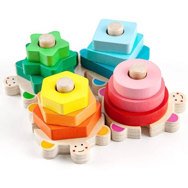 Stapelbara leksaker för småbarn 1-3 år, Montessori form sorterare babysaker, träklossar pedagogiska leksaker för pojkar flickor förskolegåvor