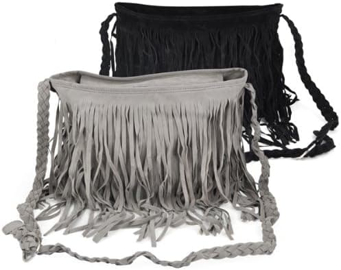 Boho Hippie Fransad Väska i Mocka - Grå