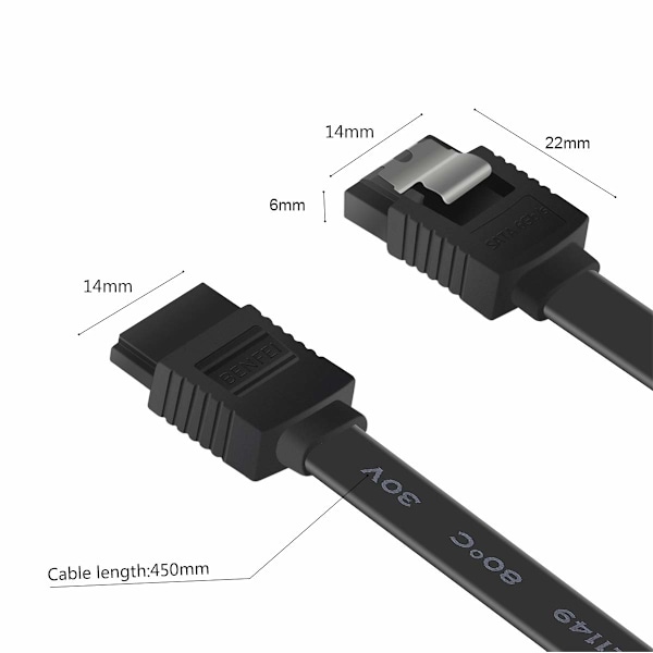 SATA-kaapeli III 6 Gbps suora HDD SDD -datakaapeli lukitusvivulla, 45 cm, yhteensopiva SATA HDD-, SSD-, CD-aseman ja CD-kirjoittimen kanssa