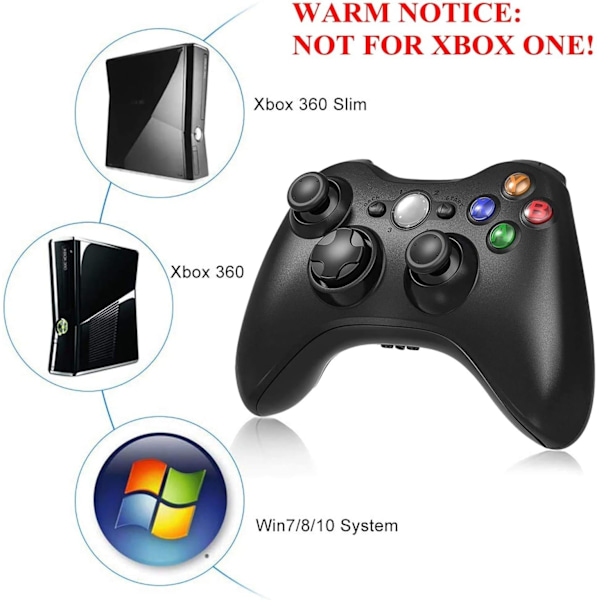 Trådlös handkontroll för Xbox 360, Xbox 360 joystick trådlös spelkontroll för Xbox & Slim 360 PC, svart