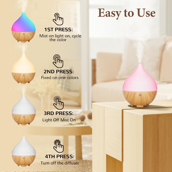 Eterisk Oljediffuser, 160ML Aromadiffuser, Diffuser med Automatisk Avstängning för Vardagsrum, Sovrum, Yoga, Massage