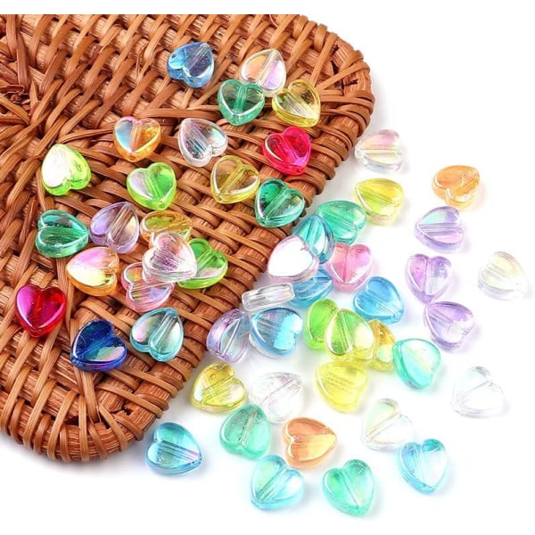 100 stk hjerte AB fargeperler hjerteform plastperler for smykkefremstilling, blandet farge kjærlighet (hjerte-farge)