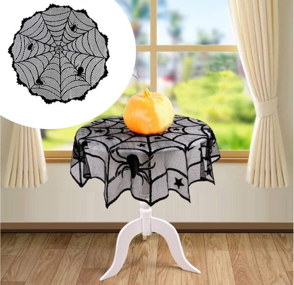 40'' Halloween Dekorasjon Bordsduk Svart Edderkopp Rund Bordsduk Bordsduk