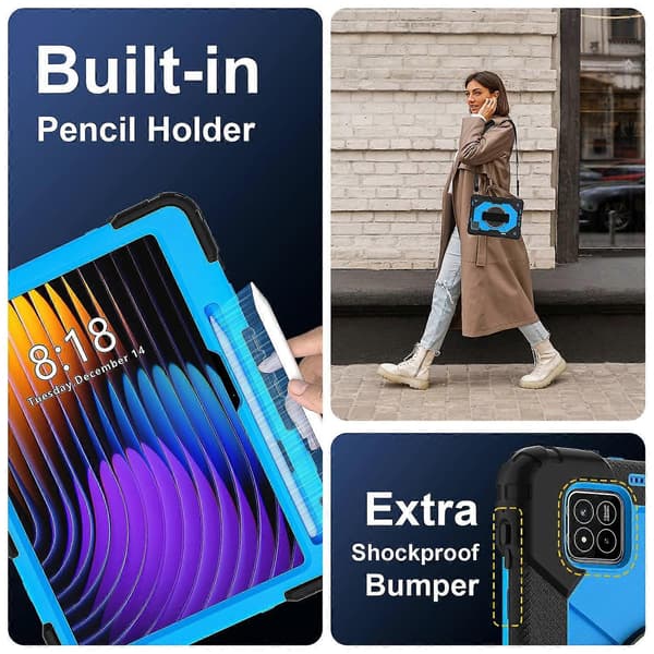 Til Xiaomi Pad 7 Pro/Pad 7 Etui Silikone+PC Støtteben Tablet Cover med Praktisk Rem - Sort/Blå