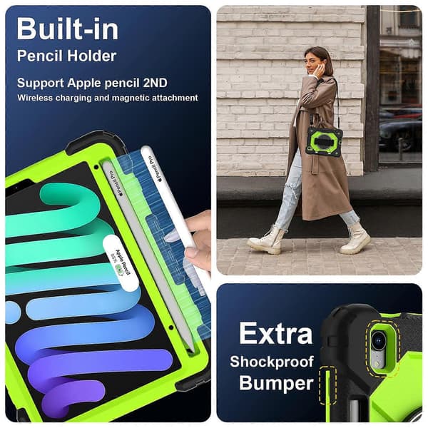 Etui for iPad mini (2024)/(2021) Silikon+PC Støtte Tablet Cover med Praktisk Stropp