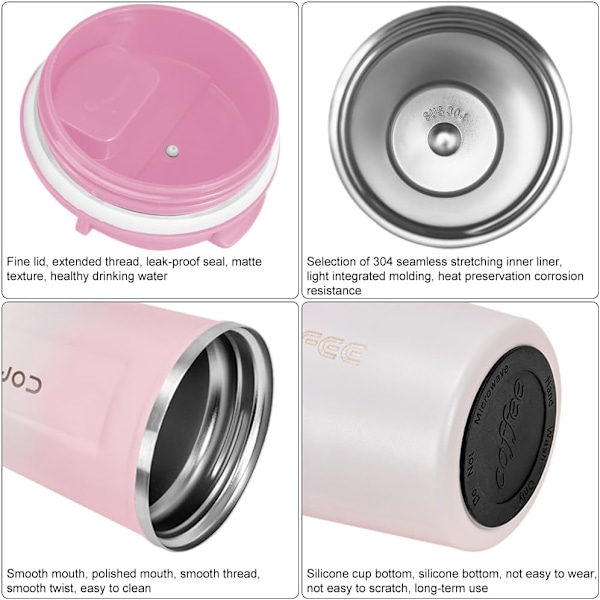 Kaffetermoskopp for Reise, 510ml Rustfritt Stål Gjenbrukbar, 100% Lekkasjesikker, Dobbel Vegg Vakuumisolert for Varm og Kald Kaffe Pink