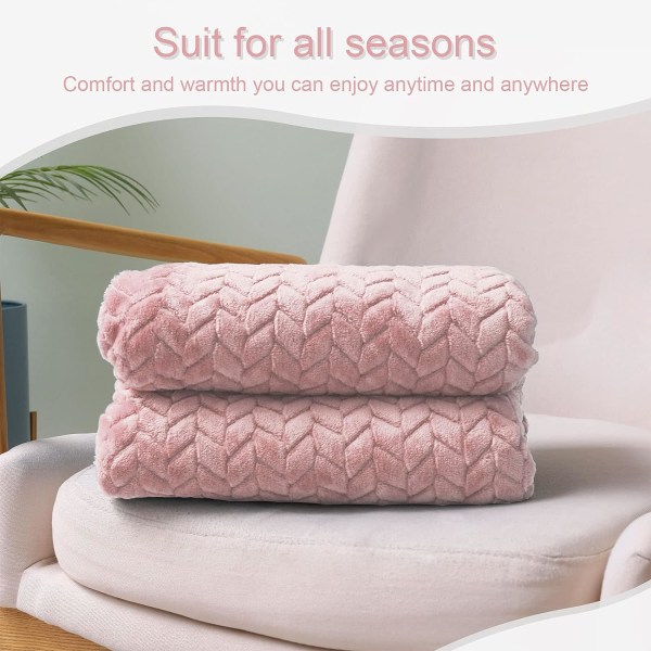 Flanellfilt, 127x178 CM soffkast, mjuk jacquardvävd bladmönstrad filt för soffa, rosa filt