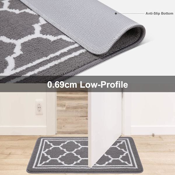 Tvättbar dörrmatta inomhus, absorberande halkfri dörrmatta för entré, inuti, kök, fram- och bakdörr, husdjur—50x80cm, grå