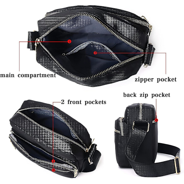 Kvinnor Cross Body Väska Liten Multi-ficka Nylon Vattentät Axelväska Casual Resväska För Damer Flickor Daglig Användning