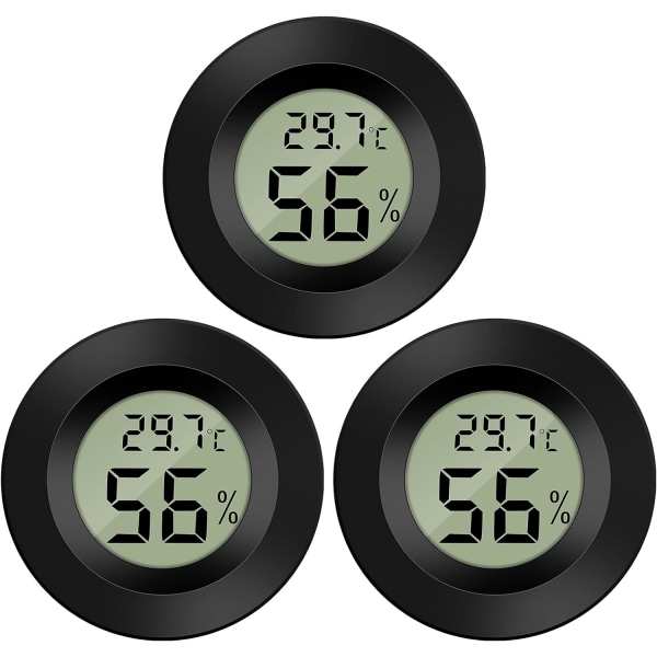 Mini digital LCD-termometer hygrometer, bærbar for reptilinkubatorer, 3 stk.