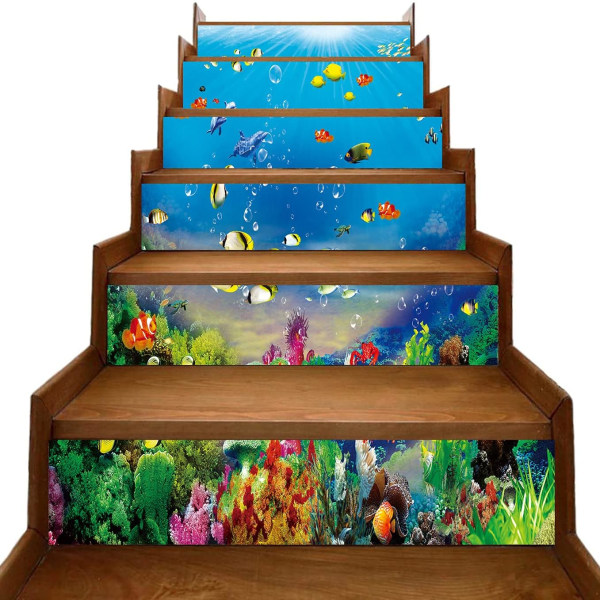 6 st Creative 3D Havslandskap Trappstegsdekaler Kreativa 3D Självhäftande Under Havet