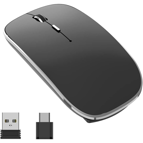 Trådlös mus Uppladdningsbar bärbar tyst trådlös mus USB och Type-C Dual Mode trådlös mus 3 justerbar DPI för bärbar dator, Mac, PC