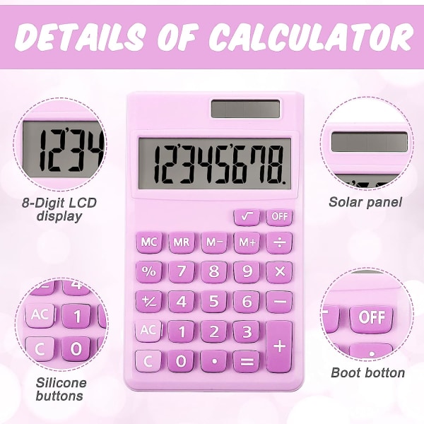 2 stk. Basic Standard Lommeregnere Mini Digital Desktop Lommeregner med 8-cifret LCD-skærm