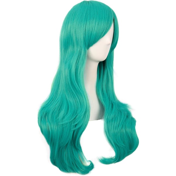 28 tuuman / 70 cm naisten sivuhiuskiharat pitkä kihara cosplay-peruukki naisille tytölle Light Sea Green 28"