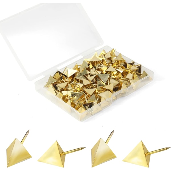 100 pcs Gold Push Pins, Decorative Push Pins with Steel Tip Triangle Shape Thumb Tacks for Cork Board Board Map Craft (Total Length 22 mm)