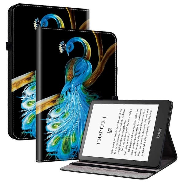 Läderfodral med mönster och stativ för Amazon Kindle Paperwhite (2024) med kortfack