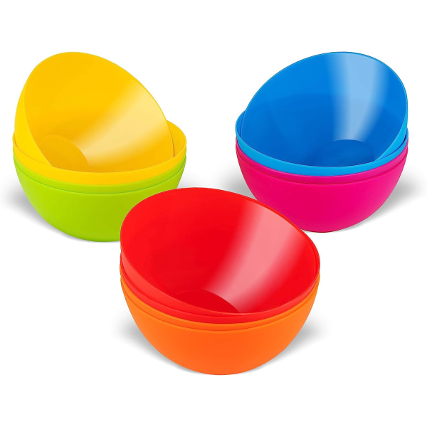 Plastskålar Set med 12 barnskålar 24 Oz Mikrovågsugn Diskmaskin Säker BPA-fria plastflingorskålar för barn ljust