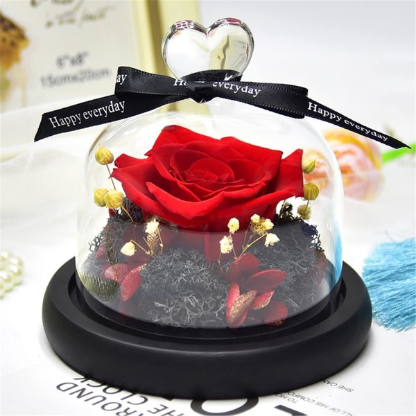 Evig ros i glas, konserverad ros med hjärtdesign i glas, konstgjorda blommor
