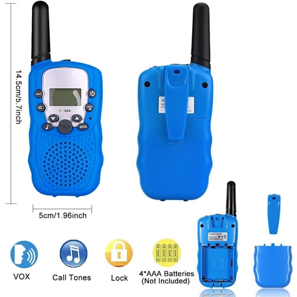 3x Barn Walkie Talkie, 2-vägsradio med 8 kanaler LCD-display VOX ficklampa 10 samtalssignaler kanal  leksak för barn (batteri ingår ej)