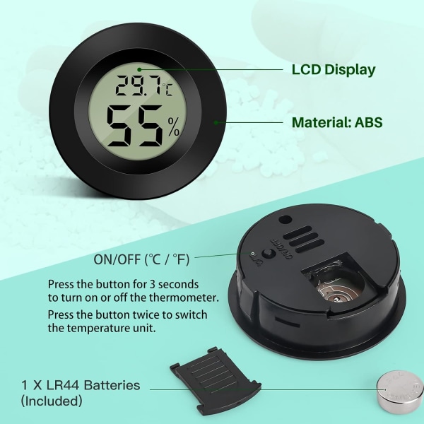 Mini digital LCD-termometer hygrometer, bærbar for reptilinkubatorer, 3 stk.