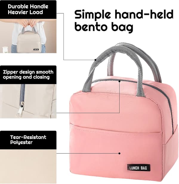 Isolert matpose for menn kvinner barn kjølebag - Gjenbrukbar termisk matpose ispakke med lekkasjesikker foring, kjølebag (rosa) Pink