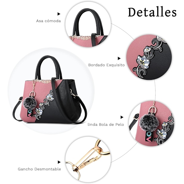 Dametasker Blomstermønster Crossbody Tasker Pom Pom Dekoration Håndtasker Tote Tasker til Kvinder Damer Skuldertaske PU Læder burdeos