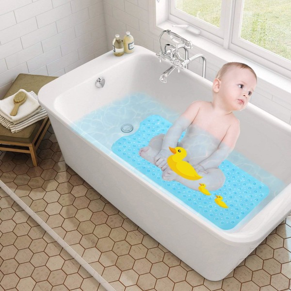 Badekar måtte 30% Ekstra Lang Bruse måtte Anti-Skridsikker Bade måtte med 200 Sug kopper, 16 x 40 tommer Transparent Clear 16 x 40 in