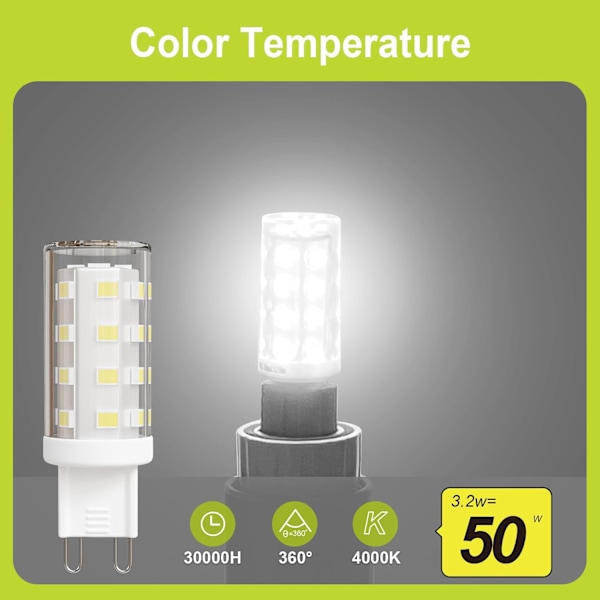 G9 LED-lamppu 3W Neutraali Valkoinen 4000K, G9 LED-lamppu 360º Valonsäde Ilman Tummia Kulmia, Ei Välkkymistä, Ei Himmennettävissä (10 Kpl) 6W