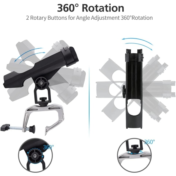 Fiskerbådsstangholder, 2-pak stangstativ, 360° justerbar holderbeslag til kajak kano flåde fiskeri, forstærket nylon