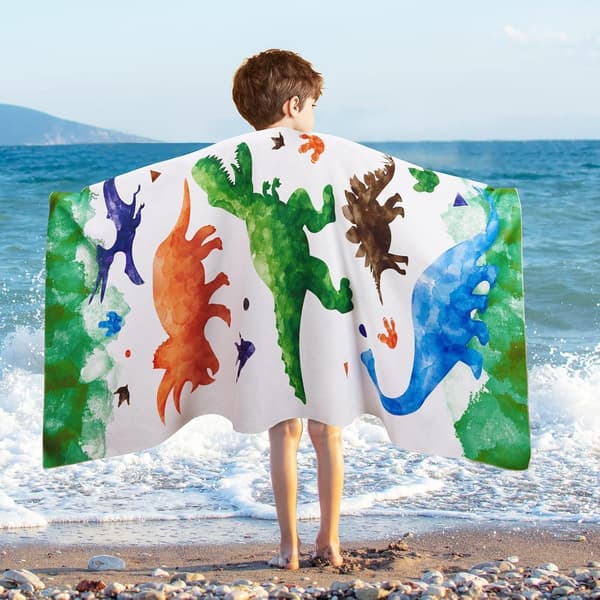 Dinosaur Mikrofiber Badehåndklæde til Børn, 76 x 150 cm Badehåndklæde | Hurtigtørrende Sandfrit Poolhåndklæde til Drenge Super Absorberende Bad Pool Camping Ferie
