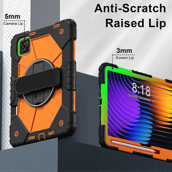 Til Xiaomi Pad 7 Pro/Pad 7 Etui Silikone+PC Støtteben Tablet Cover med Praktisk Rem - Sort/Orange