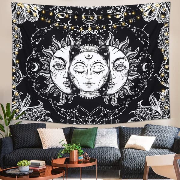 Sol og Måne Tarot Veggteppe, Bohemsk Veggteppe, 200x150cm
