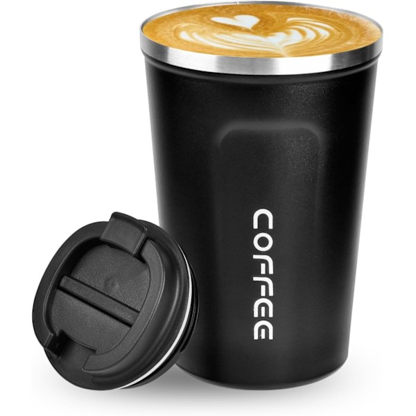 Reseförvaringsmugg för kaffe, 380 ml Isolerad kaffekopp med läckagesäker lock, Återanvändbar dubbelväggig vakuumtermosmugg i rostfritt stål