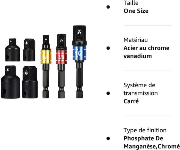Adapter til stikdåse 1/2 3/8 1/4 Hex Bor Bits Adapter Sæt Nøgle Reducer Adapter til stikdåse Konverter Skraldenøgler Bits (Sort)
