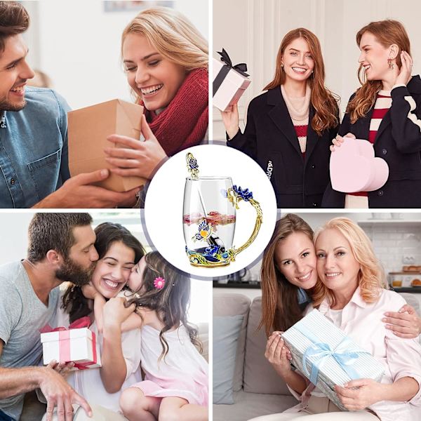 Gaver til mor, kvinder, mors dag, glas kaffekop emalje krus, bedste fødselsdag sommerfugl rose datter gaver til hende