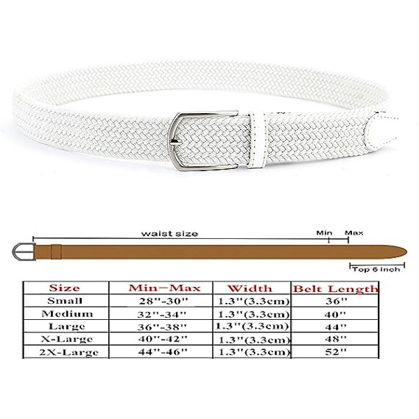  Flätad canvas vävd elastisk stretchbälte för män/kvinnor/junior (vit) 110 cm, XL