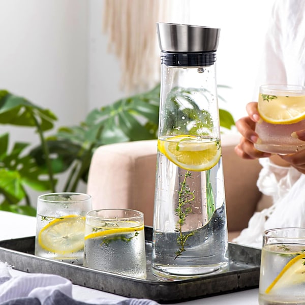Glaskande, 1 Liter Glaskande Lækagesikker Glaskande med Rustfrit Stål Flip Låg til Vand, Mælk, Juice og Lemonade