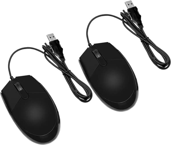 3 knaps USB-computermus med ledning, 2-pak sort