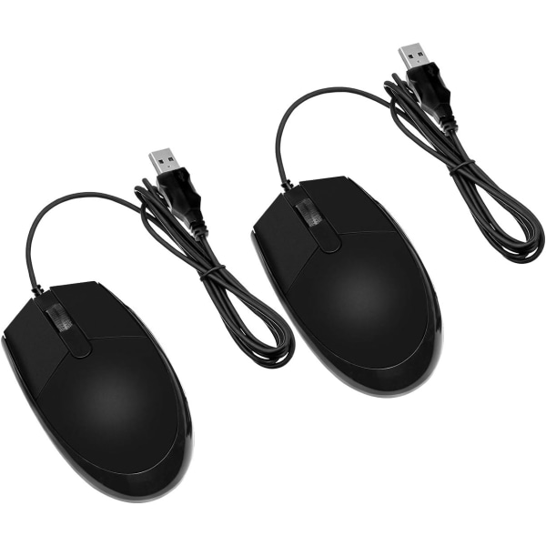 3-painikkeinen langallinen USB-tietokonehiiri, 2-pakkaus musta