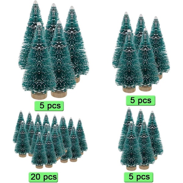 35 kpl joulukuusi, keinotekoinen joulukuusi mini sisalpuut puisella pohjalla ihanteellinen joulukoristeluun, makuuhuoneeseen, DIY, juhliin - 4 kokoa