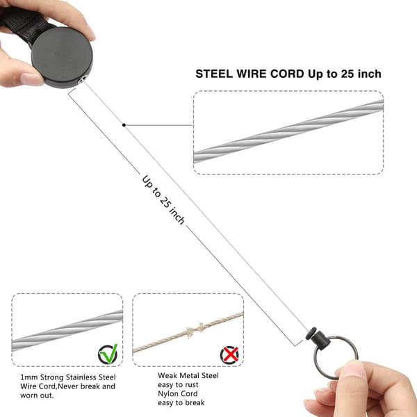 Retractable Keychain Key Ring - Heavy Duty Keychain Belt Clip Multi Tool Carabiner 3PC